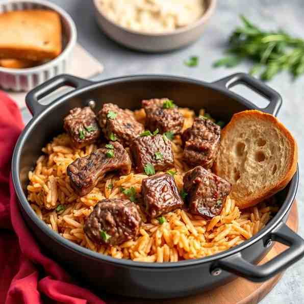 One Pot Tavë Kosi - Easy Baked Lamb & Rice Recipe